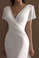 Load image into Gallery viewer, Simple Ivory V-Neck Mermaid Maxi Rehearsal Dinner Dress with Sleeves