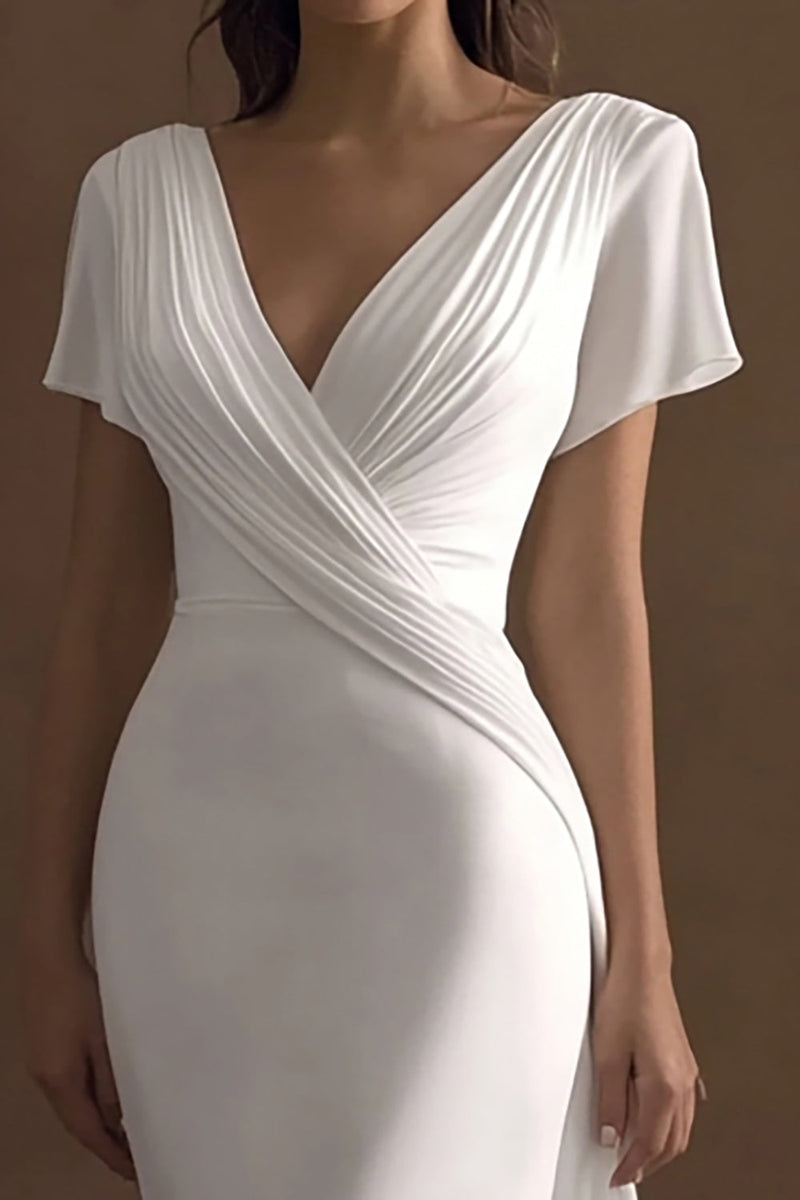 Load image into Gallery viewer, Simple Ivory V-Neck Mermaid Maxi Rehearsal Dinner Dress with Sleeves