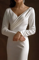Load image into Gallery viewer, Simple Ivory Maxi V-Neck Satin Rehearsal Dinner Dress with Sleeves