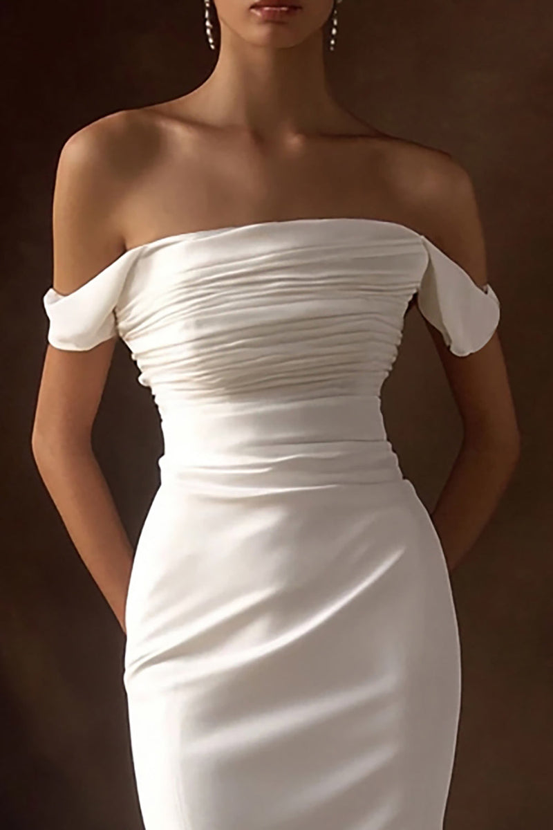 Load image into Gallery viewer, Simple Ivory Off the Shoulder Wedding Reception Dress with Maxi
