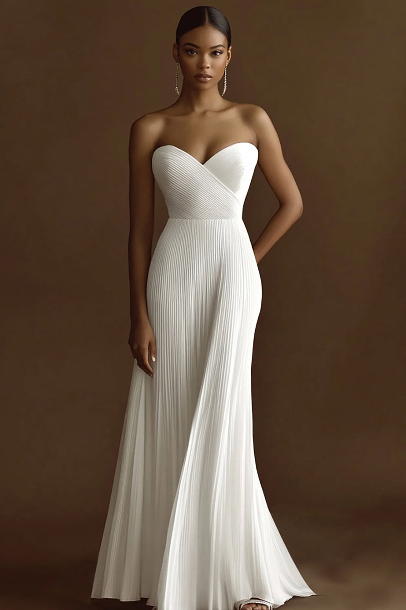 Load image into Gallery viewer, Ivory Sweetheart Pleated Wedding Reception Dress with Maxi