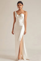 Load image into Gallery viewer, Satin Ivory One Shoulder Slit Wedding Reception Dress with Maxi