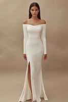Load image into Gallery viewer, Satin Ivory Maxi Off the Shoulder Wedding Reception Dress with Slit