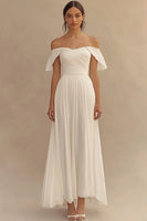 Load image into Gallery viewer, Ivory Off the Shoulder Maxi Chiffon Wedding Reception Dress