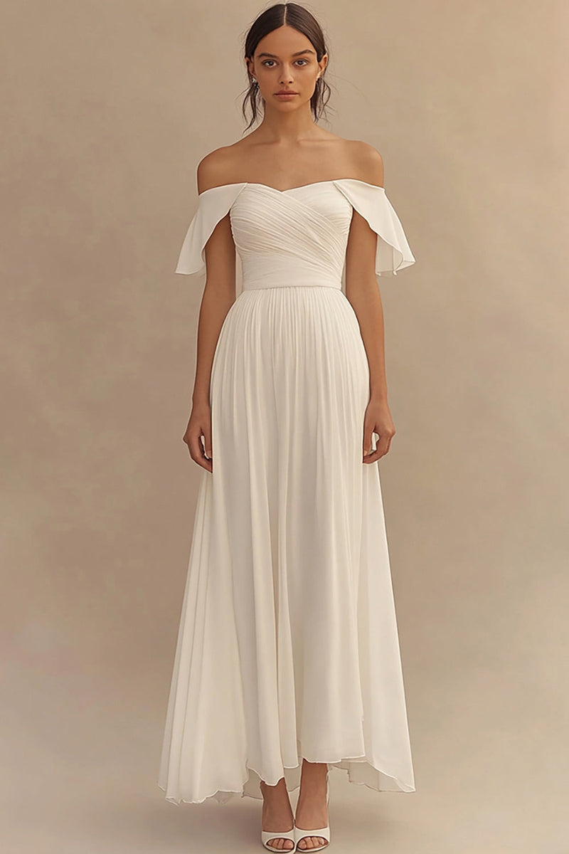 Load image into Gallery viewer, Ivory Off the Shoulder Maxi Chiffon Wedding Reception Dress