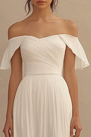 Load image into Gallery viewer, Ivory Off the Shoulder Maxi Chiffon Wedding Reception Dress