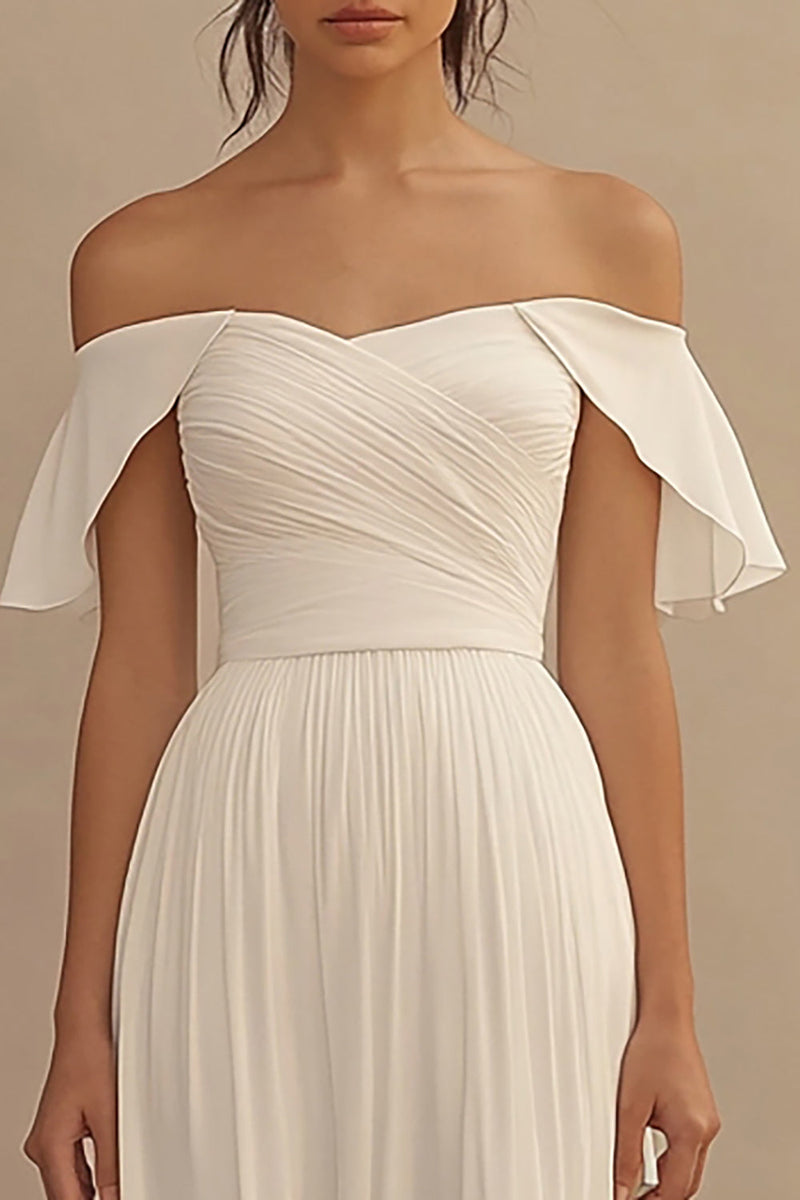 Load image into Gallery viewer, Ivory Off the Shoulder Maxi Chiffon Wedding Reception Dress
