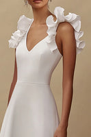 Load image into Gallery viewer, Ivory A Line Maxi V-Neck Wedding Reception Dress with Ruffles