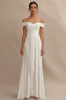 Load image into Gallery viewer, Ivory Off the Shoulder Maxi Chiffon Rehearsal Dinner Dress with Sash