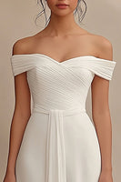 Load image into Gallery viewer, Ivory Off the Shoulder Maxi Chiffon Rehearsal Dinner Dress with Sash