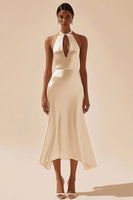 Load image into Gallery viewer, Simple Ivory Keyhole Midi Satin Engagement Dress