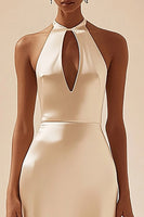 Load image into Gallery viewer, Simple Ivory Keyhole Midi Satin Engagement Dress