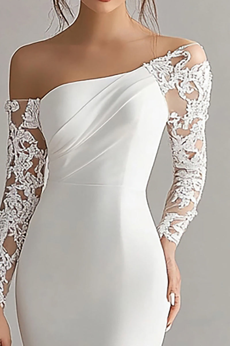 Load image into Gallery viewer, Ivory Mermaid Maxi Long Sleeves Rehearsal Dinner Dress with Lace