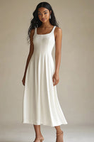 Load image into Gallery viewer, Simple Ivory Scoop Midi Satin Engagement Dress