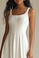 Load image into Gallery viewer, Simple Ivory Scoop Midi Satin Engagement Dress