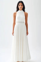 Load image into Gallery viewer, Ivory High Neck Maxi Chiffon Pleated Engagement Dress