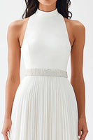 Load image into Gallery viewer, Ivory High Neck Maxi Chiffon Pleated Engagement Dress