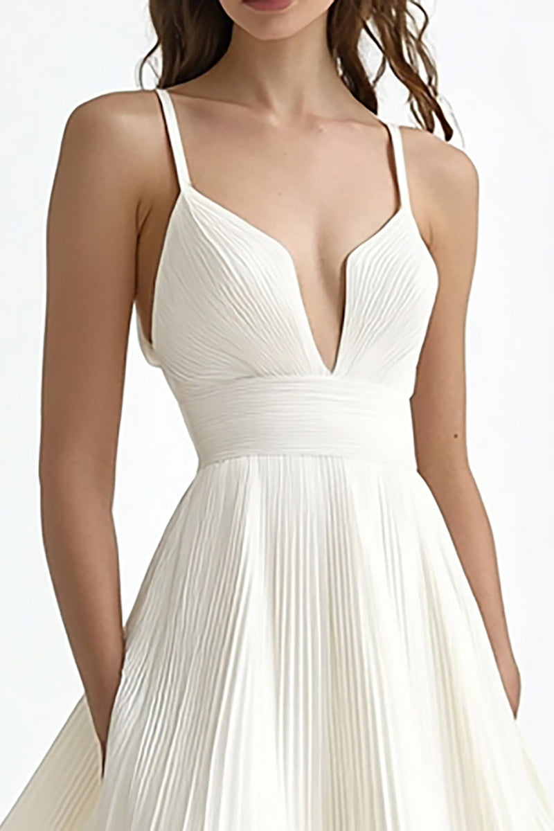 Load image into Gallery viewer, Ivory A Line Midi Chiffon Pleated Engagement Dress