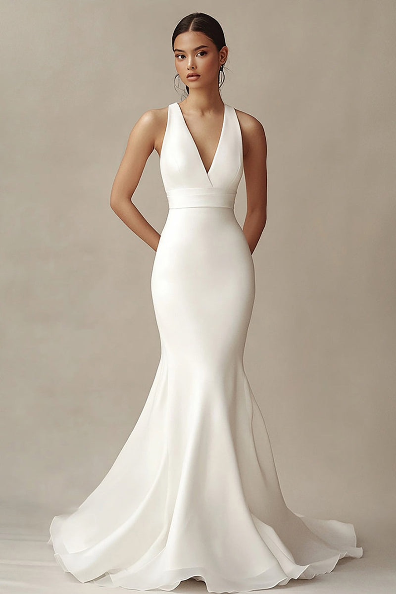 Load image into Gallery viewer, Ivory Mermaid V-Neck Maxi Rehearsal Dinner Dress