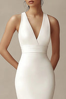 Load image into Gallery viewer, Ivory Mermaid V-Neck Maxi Rehearsal Dinner Dress