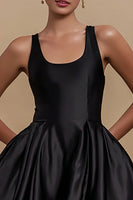Load image into Gallery viewer, Simple Black Satin A Line Scoop Short Cocktail Dress