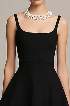 Simple Black A Line Satin Spaghetti Straps Mini Cocktail Dress