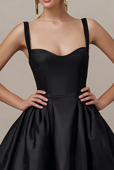 Simple Black Satin A Line Spaghetti Straps Mini Cocktail Dress