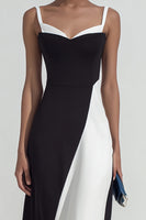 Load image into Gallery viewer, Black and White Sheath Patchwork Spaghetti Straps Maxi Formal Dress