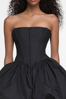 Simple Satin Corset Strapless A Line Little Black Dress
