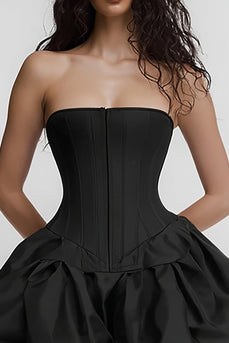 Simple Satin Strapless Corset A Line Little Black Dress