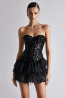 Load image into Gallery viewer, Sparkly Sweetheart A Line Sequins Little Black Dress