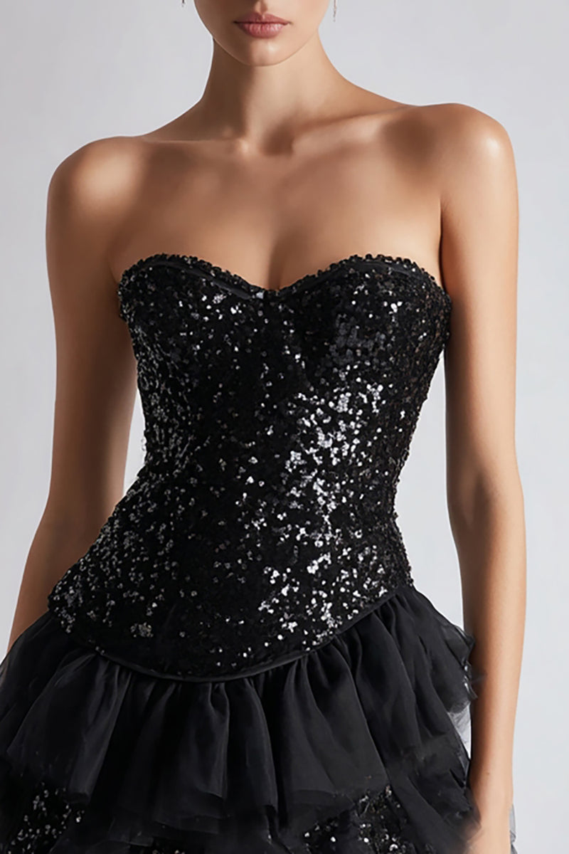 Load image into Gallery viewer, Sparkly Sweetheart A Line Sequins Little Black Dress