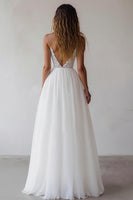 Load image into Gallery viewer, White A Line Tulle Spaghetti Straps Maxi Rehearsal Dinner Dress with Lace