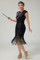 Load image into Gallery viewer, Floral Sparkly Red Golden Bodycon Sequins 1920s Flapper Dress with Fringes