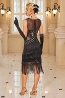 Load image into Gallery viewer, Sparkly Apricot Bodycon Fringed Short 1920s Dress with Sequins