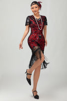 Load image into Gallery viewer, Sparkly Black Golden Sequins Fringed Flapper Dress with Sleeves
