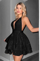 Load image into Gallery viewer, Glitter A Line Short Black Halter Tiered Homecoming Dress