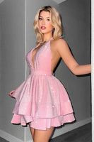 Load image into Gallery viewer, Glitter A Line Short Black Halter Tiered Homecoming Dress