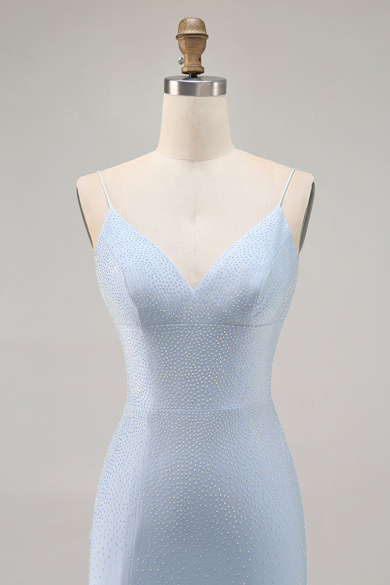 Load image into Gallery viewer, Sparkly Blue Backless Beaded Tight Short Homecoming Dress
