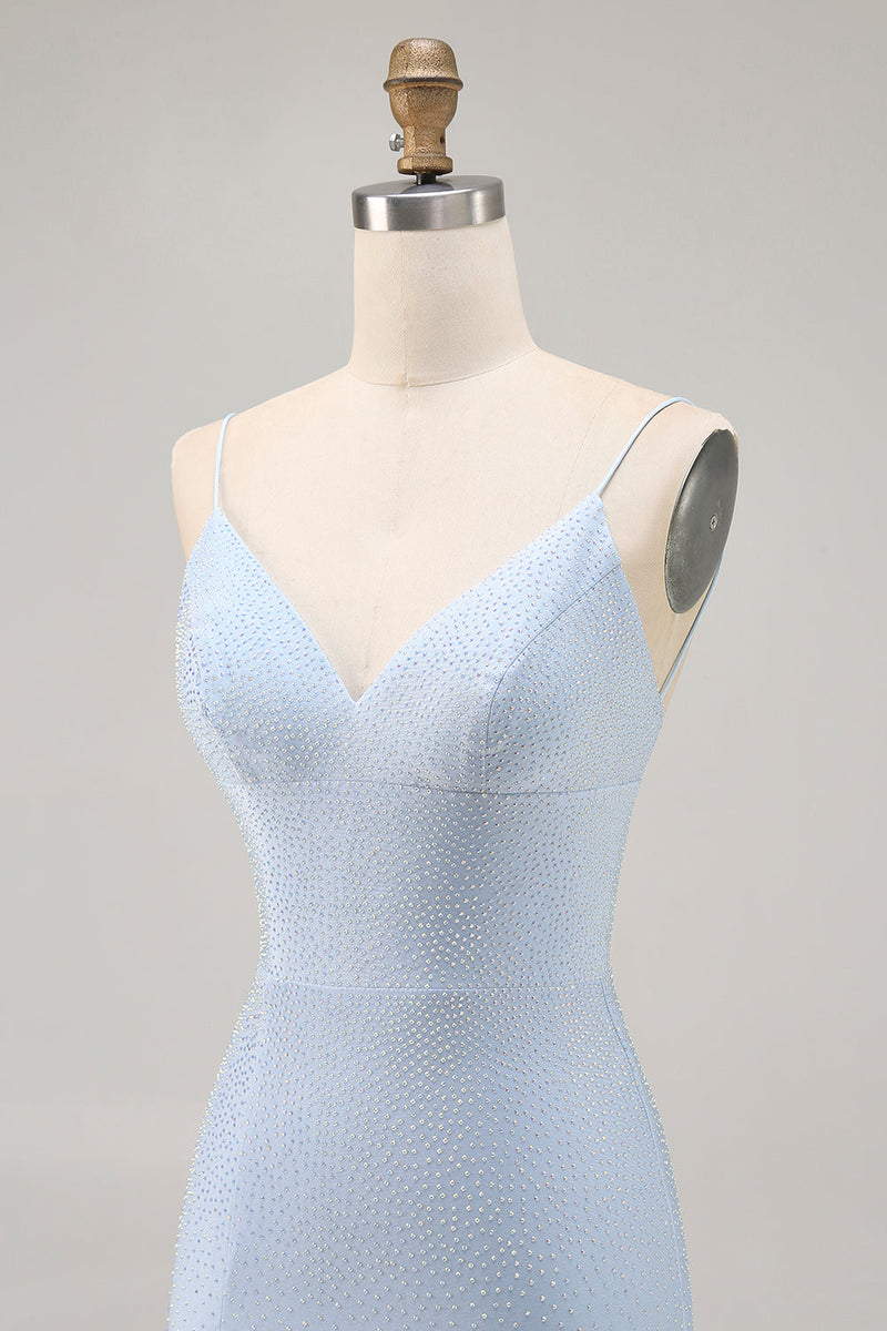 Load image into Gallery viewer, Sparkly Blue Backless Beaded Tight Short Homecoming Dress