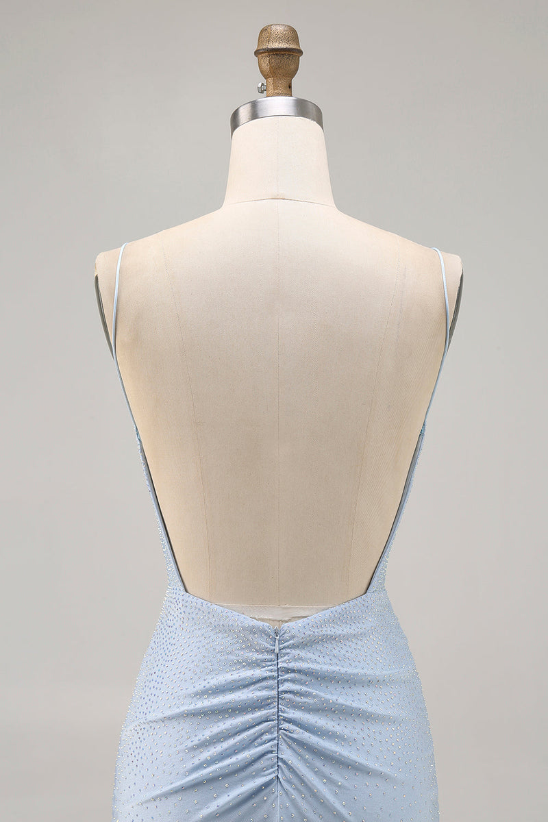 Load image into Gallery viewer, Sparkly Blue Backless Beaded Tight Short Homecoming Dress