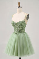 Load image into Gallery viewer, Sparkly Green A Line Tulle Short Corset Homecoming Dress with Beading