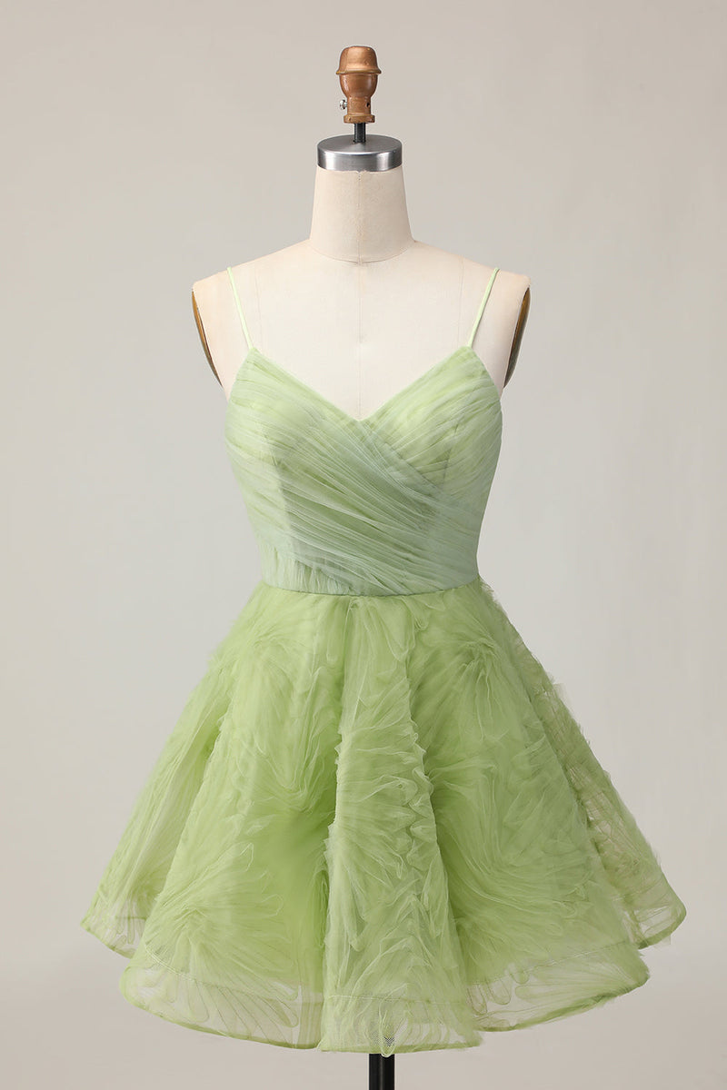 Load image into Gallery viewer, Green Spaghetti Straps A Line Short Homecoming Dress