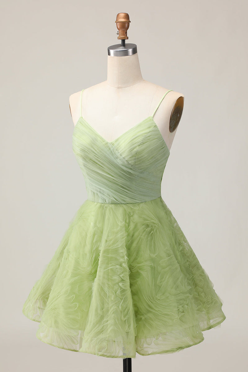 Load image into Gallery viewer, Green Spaghetti Straps A Line Short Homecoming Dress