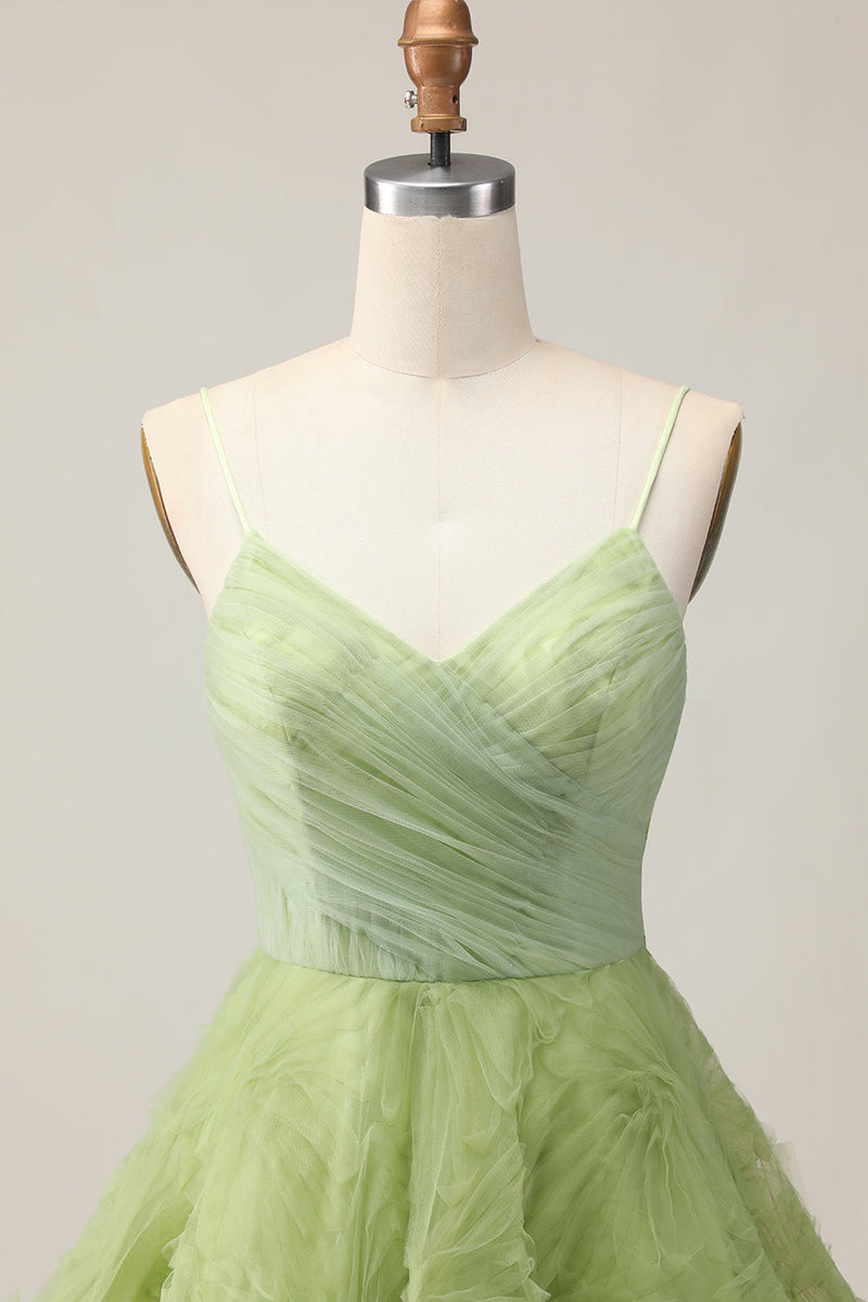 Load image into Gallery viewer, Green Spaghetti Straps A Line Short Homecoming Dress