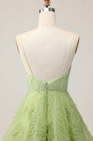Load image into Gallery viewer, Green Spaghetti Straps A Line Short Homecoming Dress