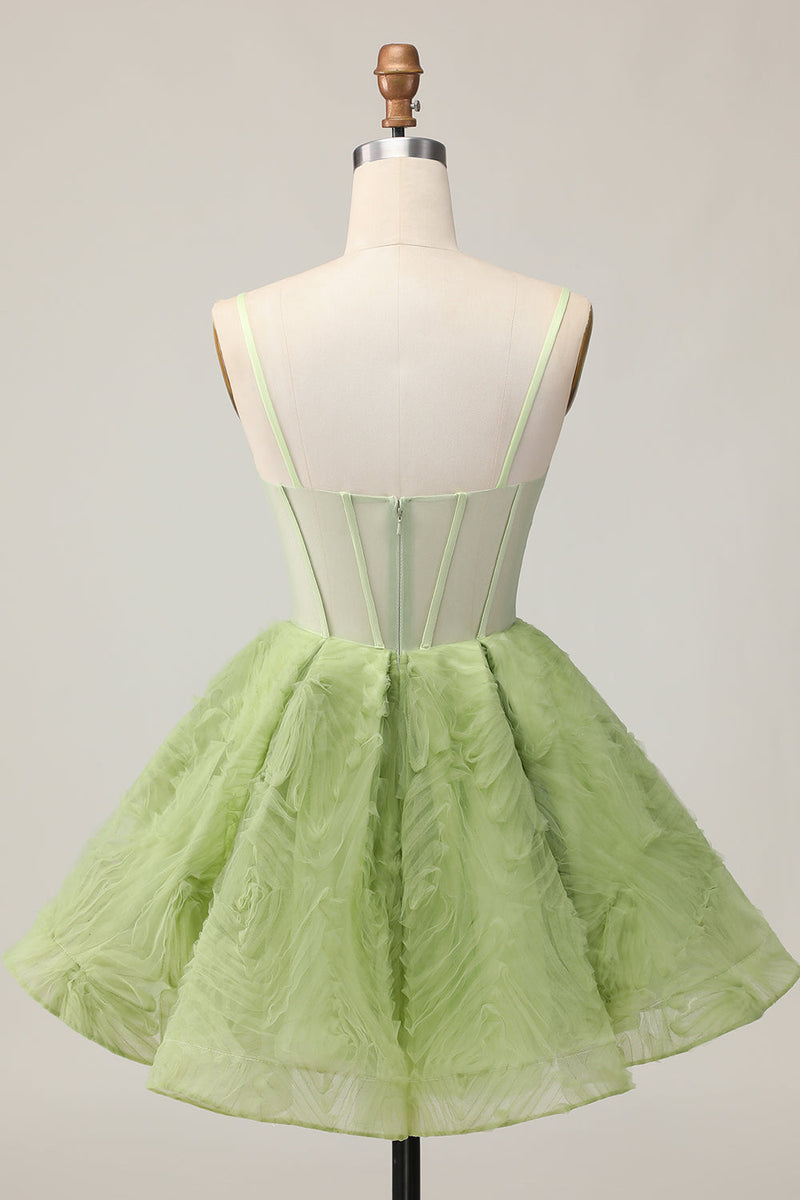 Load image into Gallery viewer, Green Corset Spaghetti Straps A Line Short Homecoming Dress