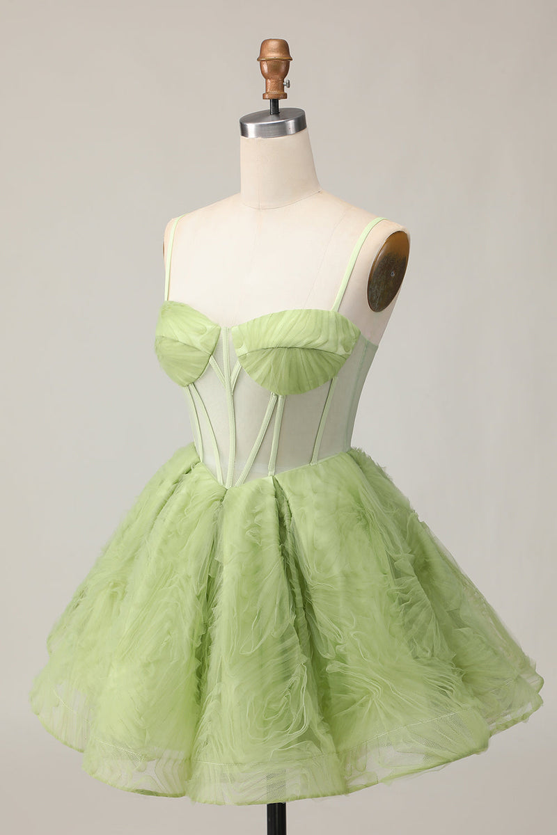 Load image into Gallery viewer, Green Corset Spaghetti Straps A Line Short Homecoming Dress