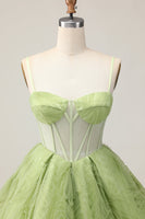 Load image into Gallery viewer, Green Corset Spaghetti Straps A Line Short Homecoming Dress