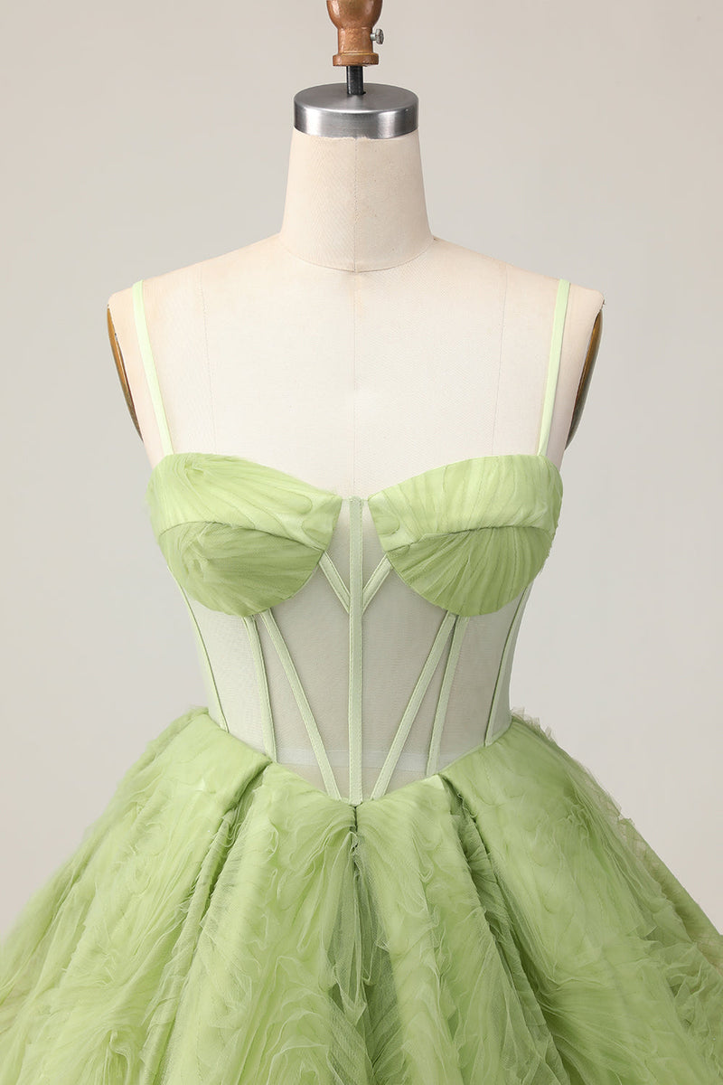 Load image into Gallery viewer, Green Corset Spaghetti Straps A Line Short Homecoming Dress